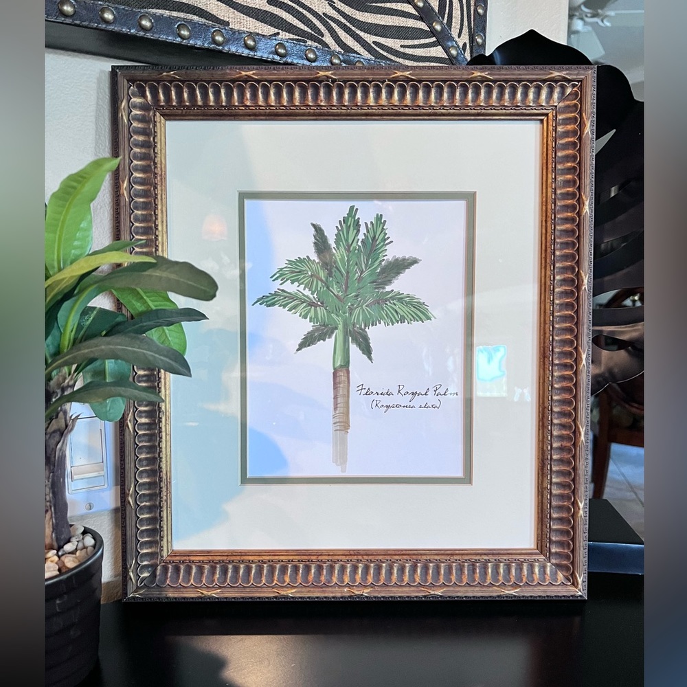 Vintage Framed and Double Matted Florida Royal Palm Tree Picture